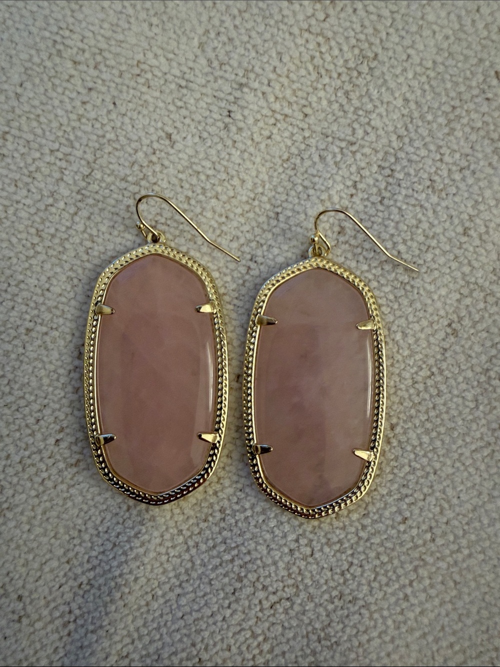 Kendra Scott Pink Oval Stone Drop Earrings with Gold Trim